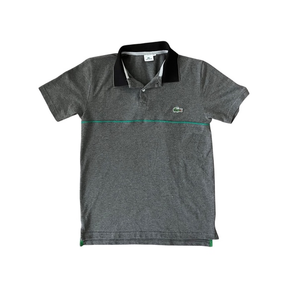 Vintage Lacoste Short Sleeve Polo Shirt Mens L Grey Green Stripe Croc 90s Sport - Picture 2 of 10